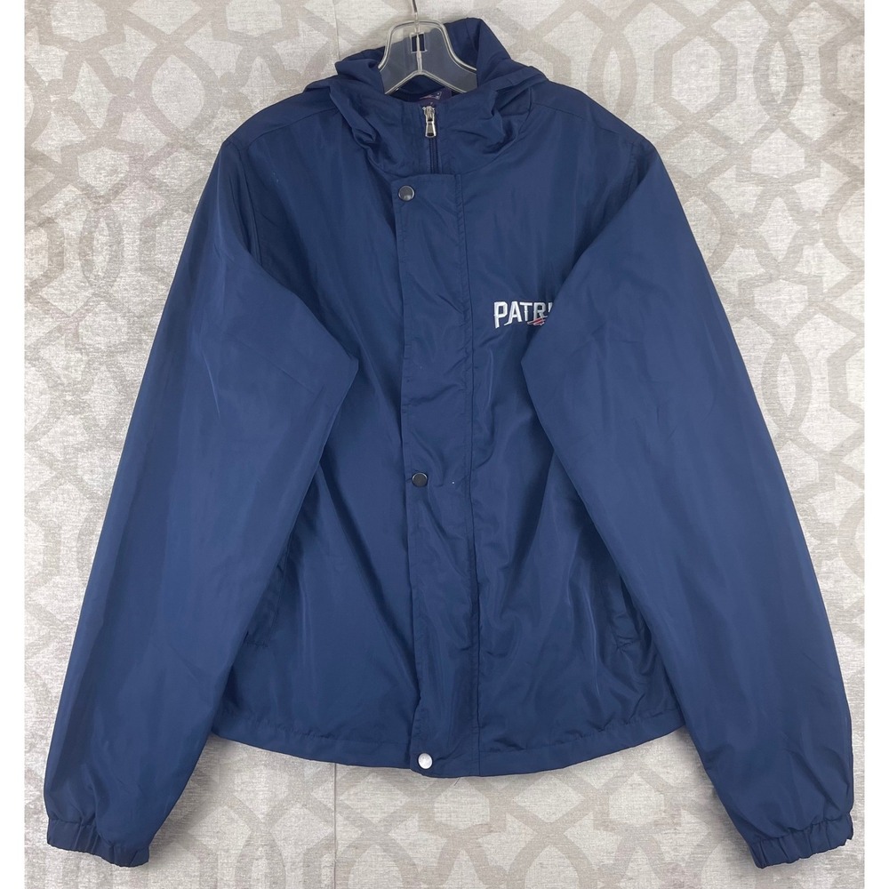NFL New England Patriots Windbreaker Jacket Navy Blue Small Full Zip Hooded